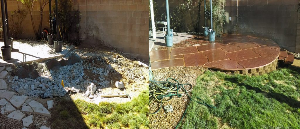 Raised Patio Before and After - GM Landscapes Albuquerque