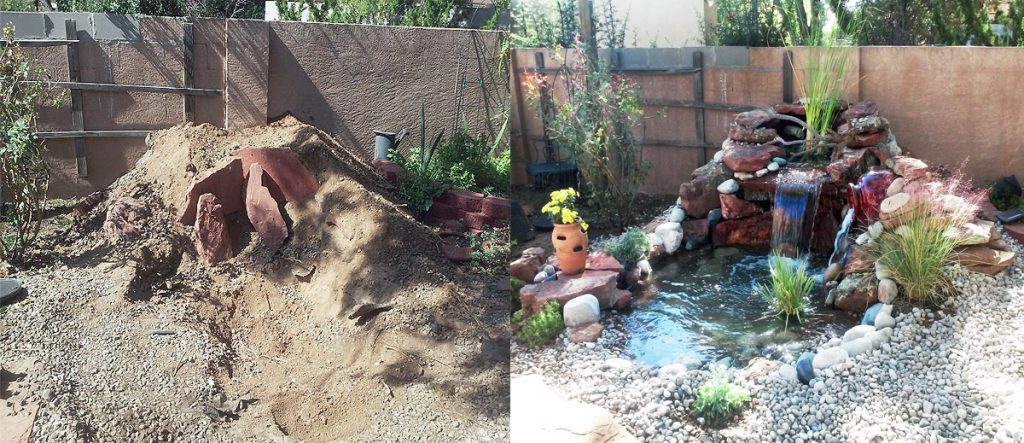 Wall Water Feature Before and After - GM Landscapes Albuquerque